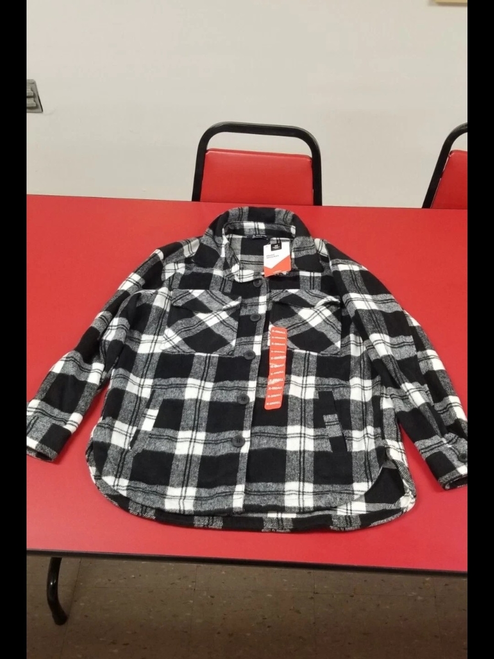 Black & White Plaid Button-Up Shirt Jacket - Ladies XS